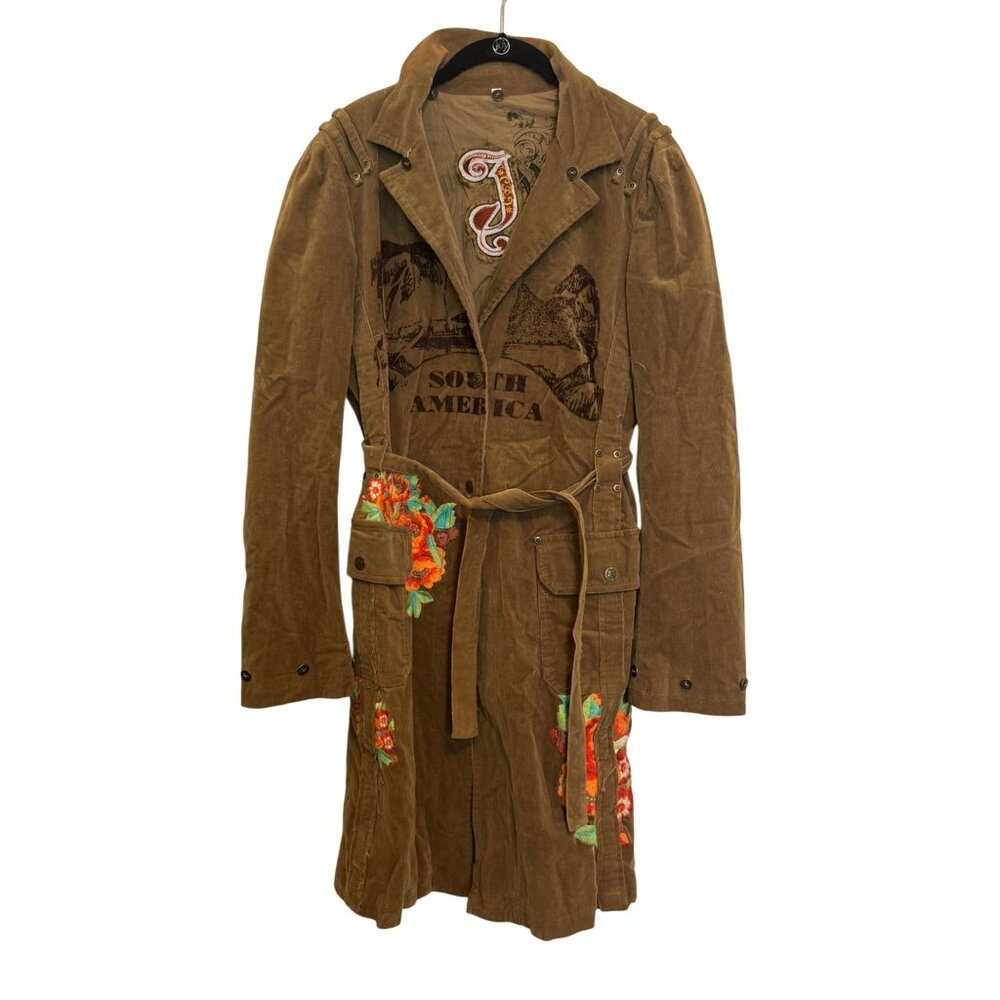 Vintage Johnny Was Los Angeles jacket coat S Brown cotton corduroy embroidered p